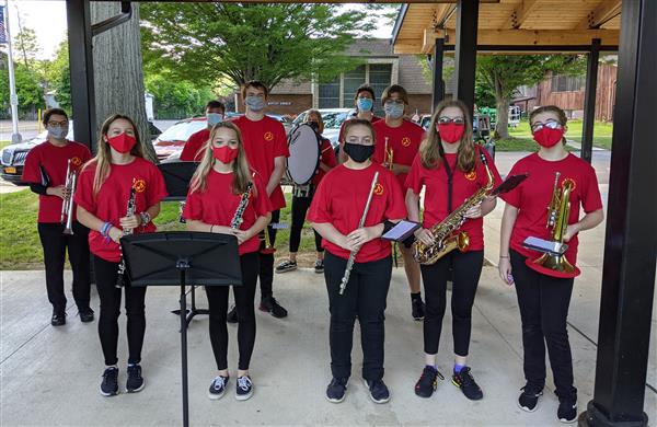 Students getting ready to play the Star Spangled Banner